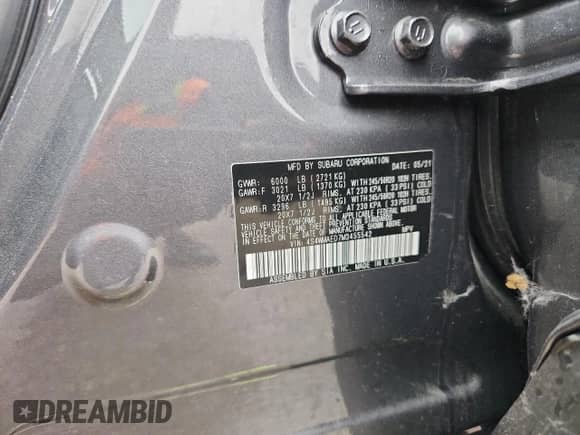 2021 Subaru Ascent Premium with VIN 4S4WMAED7M3455542, listed as a Copart auction lot 64016075 with 69,824 mi miles and Salvage title. Bid and sale history available at DreamBid. Image 14.