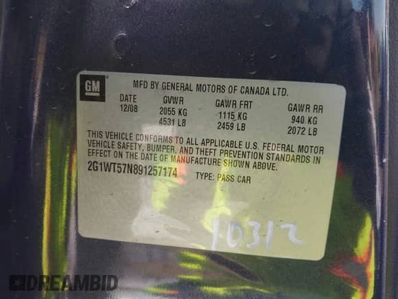 2009 Chevrolet Impala LT с VIN 2G1WT57N891257174, выставлен на аукционе IAAI как лот 43345728 с пробегом 211 767 миль миль и . История ставок и продаж доступна на DreamBid. Изображение 9.