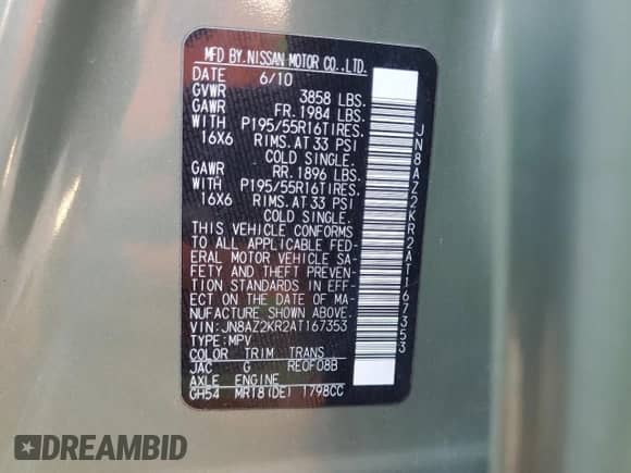 2010 Nissan Cube S Krom Edition z VIN JN8AZ2KR2AT167353, wystawiony jako Copart lot #67149035 z przebiegiem 184 685 mil mil oraz Czysty tytuł • Clean title. Historia ofert i sprzedaży dostępna na DreamBid. Obrazek 12.