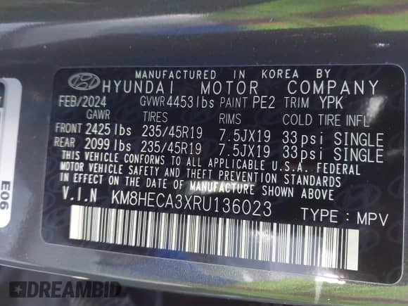2024 Hyundai Kona Limited с VIN KM8HECA3XRU136023, выставлен на аукционе IAAI как лот 43141139 с пробегом 12 424 миль миль и . История ставок и продаж доступна на DreamBid. Изображение 9.