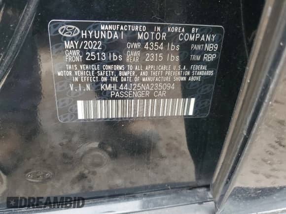 2022 Hyundai Sonata SEL Plus с VIN KMHL44J25NA235094, выставлен на аукционе Copart как лот 81451155 с пробегом 15 850 миль миль и Списание • Salvage title. История ставок и продаж доступна на DreamBid. Изображение 13.