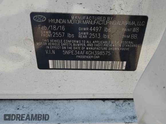 2016 Hyundai Sonata Sport с VIN 5NPE34AF4GH398575, выставлен на аукционе Copart как лот 80901165 с пробегом 115 622 миль миль и Списание • Salvage title. История ставок и продаж доступна на DreamBid. Изображение 12.