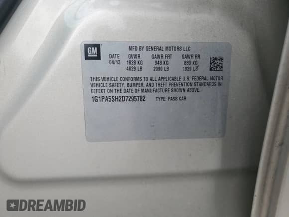 2013 Chevrolet Cruze LS с VIN 1G1PA5SH2D7295782, выставлен на аукционе Copart как лот 86863865 с пробегом 144 436 миль миль и Чистый • Clean title. История ставок и продаж доступна на DreamBid. Изображение 12.