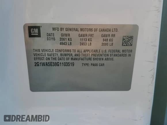 2016 Chevrolet Impala LS z VIN 2G1WA5E38G1103519, wystawiony jako Copart lot #69823085 z przebiegiem 183 282 mil mil oraz Szkoda całkowita • Salvage title. Historia ofert i sprzedaży dostępna na DreamBid. Obrazek 12.