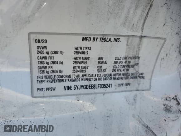 2020 Tesla Model Y Long Range z VIN 5YJYGDEE8LF035241, wystawiony jako Copart lot #85201715 z przebiegiem 60 134 mil mil oraz Szkoda całkowita • Salvage title. Historia ofert i sprzedaży dostępna na DreamBid. Obrazek 12.