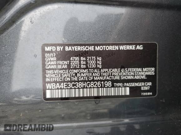 2017 BMW 4 Series 440i with VIN WBA4E3C38HG826198, listed as a Copart auction lot 73609354 with 82,730 mi miles and Salvage title. Bid and sale history available at DreamBid. Image 12.