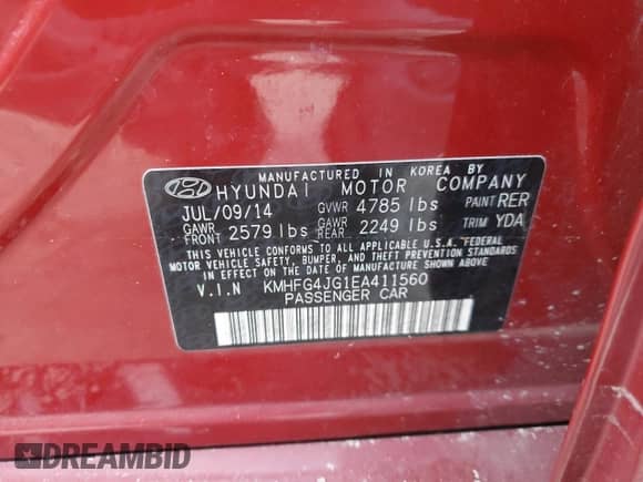 2014 Hyundai Azera with VIN KMHFG4JG1EA411560, listed as a Copart auction lot 75545444 with 66,322 mi miles and Non repairable. Bid and sale history available at DreamBid. Image 13.