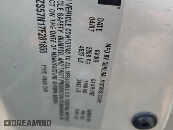 2007 Saturn Aura XE с VIN 1G8ZS57N17F281856, выставлен на аукционе Copart как лот 62697414 с пробегом 39 996 миль миль и Списание • Salvage title. История ставок и продаж доступна на DreamBid. Изображение 14.