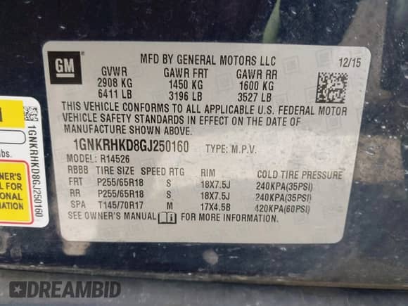 2016 Chevrolet Traverse LT with VIN 1GNKRHKD8GJ250160, listed as a IAAI auction lot 43508637 with 224,172 mi miles and . Bid and sale history available at DreamBid. Image 9.