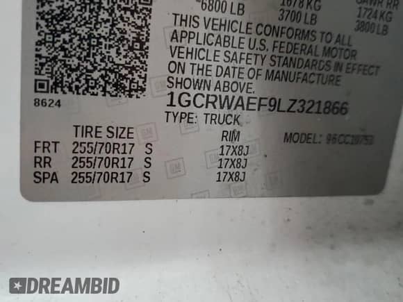2020 Chevrolet Silverado 1500 Work Truck z VIN 1GCRWAEF9LZ321866, wystawiony jako Copart lot #55169775 z przebiegiem 117 565 mil mil oraz Szkoda całkowita • Salvage title. Historia ofert i sprzedaży dostępna na DreamBid. Obrazek 12.