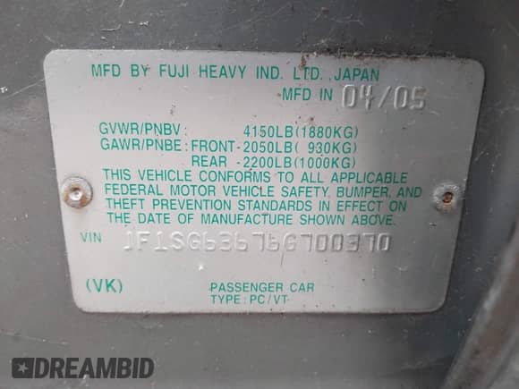 2006 Subaru Forester X with VIN JF1SG63676G700370, listed as a IAAI auction lot 43289838 with 176,695 mi miles and . Bid and sale history available at DreamBid. Image 9.