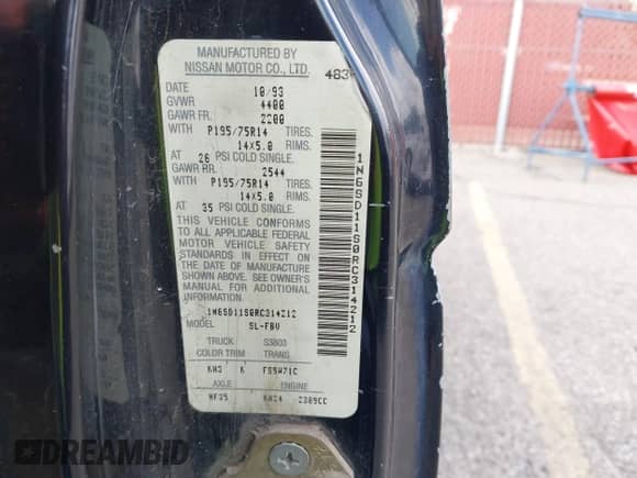 1994 Nissan Frontier with VIN 1N6SD11S0RC314212, listed as a IAAI auction lot 42121708 with 161,292 mi miles and . Bid and sale history available at DreamBid. Image 9.