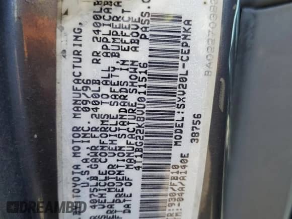 1997 Toyota Camry LE с VIN 4T1BG22K8VU011516, выставлен на аукционе Copart как лот 65765415 с пробегом 276 207 миль миль и Списание • Salvage title. История ставок и продаж доступна на DreamBid. Изображение 13.