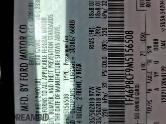 2021 Ford Mustang GT с VIN 1FA6P8CF9M5156508, выставлен на аукционе Copart как лот 83847785 с пробегом 11 154 миль миль и Списание • Salvage title. История ставок и продаж доступна на DreamBid. Изображение 12.