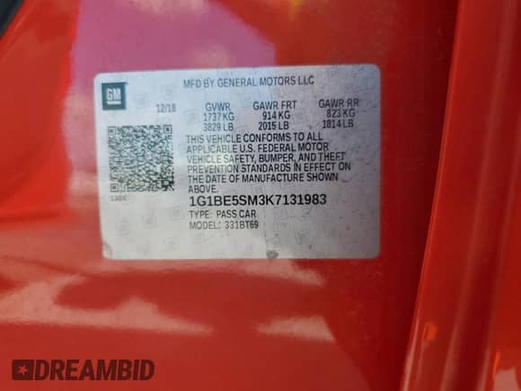 2019 Chevrolet Cruze LT с VIN 1G1BE5SM3K7131983, выставлен на аукционе Copart как лот 71573245 с пробегом 56 227 миль миль и Списание • Salvage title. История ставок и продаж доступна на DreamBid. Изображение 12.