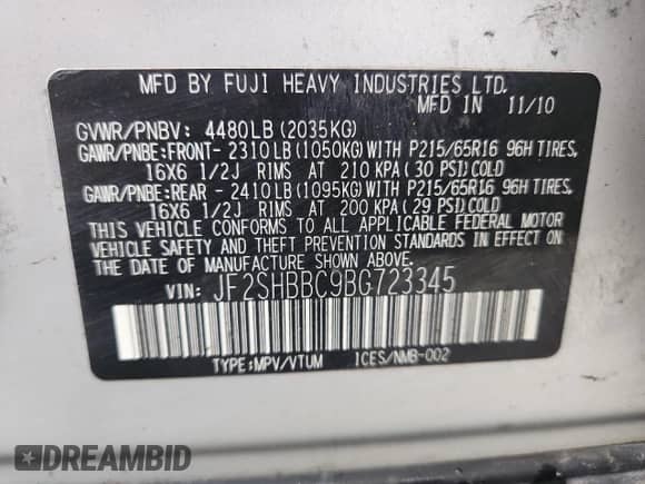 2011 Subaru Forester X z VIN JF2SHBBC9BG723345, wystawiony jako Copart lot #81730085 z przebiegiem 173 477 mil mil oraz Szkoda całkowita • Salvage title. Historia ofert i sprzedaży dostępna na DreamBid. Obrazek 13.