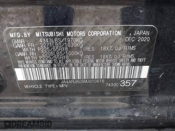 2021 Mitsubishi Outlander ES с VIN JA4ARUAU5MU010616, выставлен на аукционе IAAI как лот 43294643 с пробегом 117 238 миль миль и . История ставок и продаж доступна на DreamBid. Изображение 9.