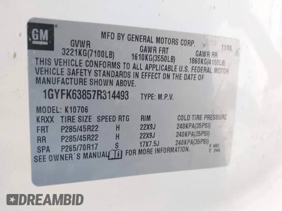 2007 Cadillac Escalade с VIN 1GYFK63857R314493, выставлен на аукционе IAAI как лот 42686841 с пробегом 219 132 миль миль и . История ставок и продаж доступна на DreamBid. Изображение 9.