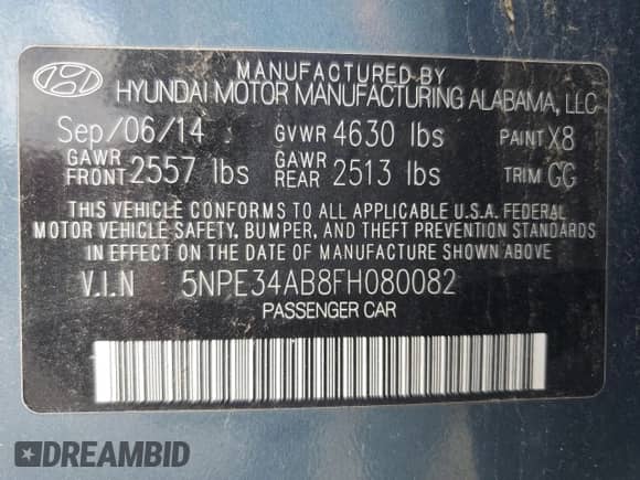 2015 Hyundai Sonata Limited с VIN 5NPE34AB8FH080082, выставлен на аукционе Copart как лот 65983145 с пробегом 99 081 миль миль и Чистый • Clean title. История ставок и продаж доступна на DreamBid. Изображение 12.