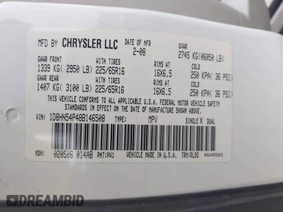 2008 Dodge Grand Caravan SXT с VIN 1D8HN54P48B146508, выставлен на аукционе IAAI как лот 43303820 с пробегом 171 252 миль миль и . История ставок и продаж доступна на DreamBid. Изображение 9.