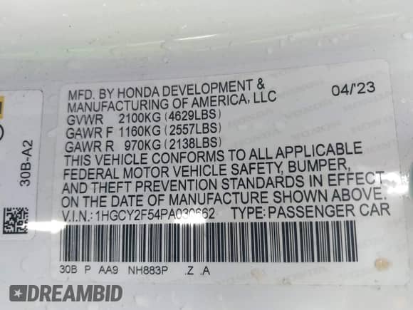 2023 Honda Accord Sport с VIN 1HGCY2F54PA030662, выставлен на аукционе IAAI как лот 43453603 с пробегом 41 634 миль миль и . История ставок и продаж доступна на DreamBid. Изображение 9.