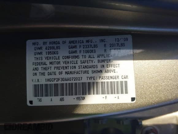 2010 Honda Accord LX с VIN 1HGCP2F30AA072027, выставлен на аукционе IAAI как лот 43312879 с пробегом 106 526 миль миль и . История ставок и продаж доступна на DreamBid. Изображение 9.