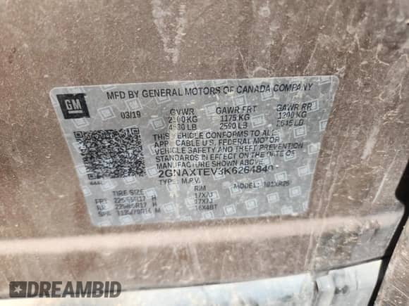 2019 Chevrolet Equinox LT z VIN 2GNAXTEV3K6264840, wystawiony jako Copart lot #71909405 z przebiegiem 114 996 mil mil oraz Szkoda całkowita • Salvage title. Historia ofert i sprzedaży dostępna na DreamBid. Obrazek 12.