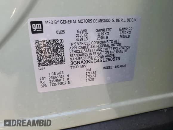 2025 Chevrolet Equinox FWD ACTIV with VIN 3GNAXKEG4SL260576, listed as a Copart auction lot 82322745 with 15,501 mi miles and Salvage title. Bid and sale history available at DreamBid. Image 13.