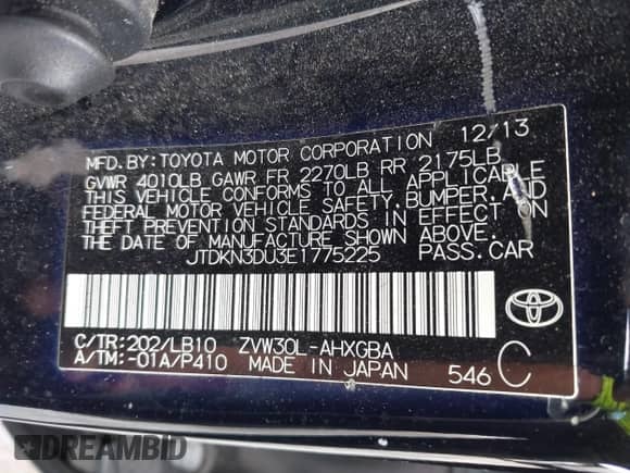 2014 Toyota Prius Four с VIN JTDKN3DU3E1775225, выставлен на аукционе IAAI как лот 42813861 с пробегом 207 726 миль миль и . История ставок и продаж доступна на DreamBid. Изображение 9.