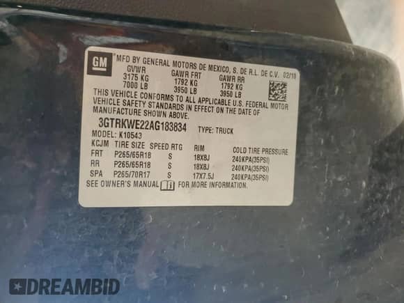 2010 GMC Sierra 1500 SLT z VIN 3GTRKWE22AG183834, wystawiony jako Copart lot #62725735 z przebiegiem 206 072 mil mil oraz Szkoda całkowita • Salvage title. Historia ofert i sprzedaży dostępna na DreamBid. Obrazek 12.