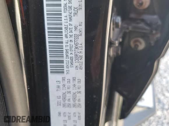 2019 Ram 1500 Laramie z VIN 1C6SRFDT3KN577222, wystawiony jako Copart lot #70502125 z przebiegiem 120 417 mil mil oraz Nie do naprawy • Non repairable. Historia ofert i sprzedaży dostępna na DreamBid. Obrazek 12.