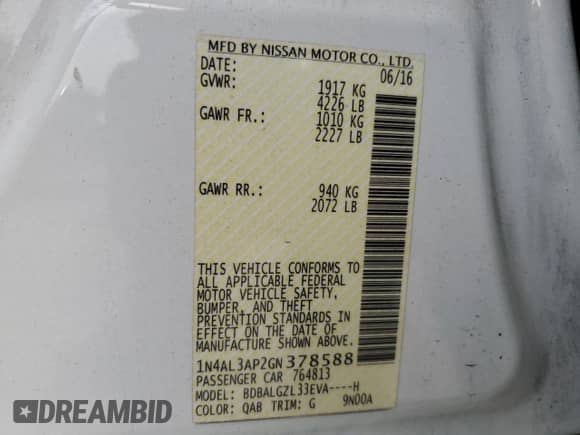 2016 Nissan Altima SR z VIN 1N4AL3AP2GN378588, wystawiony jako Copart lot #81831445 z przebiegiem 111 088 mil mil oraz Szkoda całkowita • Salvage title. Historia ofert i sprzedaży dostępna na DreamBid. Obrazek 12.