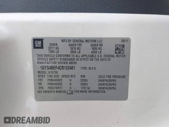 2012 Cadillac Escalade Luxury с VIN 1GYS4BEF4CR120481, выставлен на аукционе IAAI как лот 42423588 с пробегом Не указан миль и . История ставок и продаж доступна на DreamBid. Изображение 9.