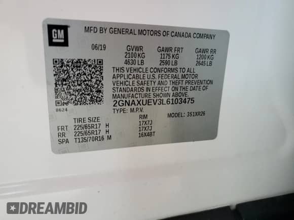 2020 Chevrolet Equinox LT with VIN 2GNAXUEV3L6103475, listed as a Copart auction lot 70532965 with 133,524 mi miles and Non repairable. Bid and sale history available at DreamBid. Image 13.