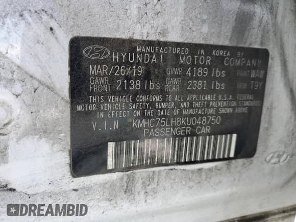 2019 Hyundai Ioniq with VIN KMHC75LH8KU048750, listed as a Copart auction lot 54929815 with 83,956 mi miles and Salvage title. Bid and sale history available at DreamBid. Image 13.