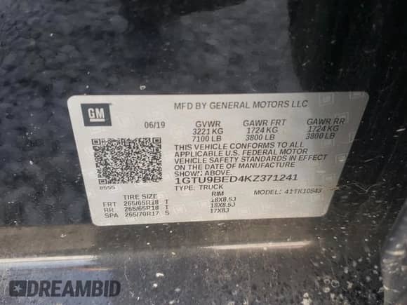 2019 GMC Sierra 1500 SLE z VIN 1GTU9BED4KZ371241, wystawiony jako Copart lot #47433745 z przebiegiem 104 380 mil mil oraz Szkoda całkowita • Salvage title. Historia ofert i sprzedaży dostępna na DreamBid. Obrazek 12.