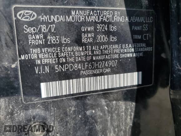 2018 Hyundai Elantra SEL z VIN 5NPD84LF6JH274907, wystawiony jako Copart lot #70494875 z przebiegiem 186 268 mil mil oraz Szkoda całkowita • Salvage title. Historia ofert i sprzedaży dostępna na DreamBid. Obrazek 12.