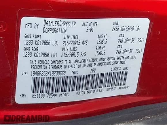 2001 Dodge Caravan SE с VIN 1B4GP25BX1B239669, выставлен на аукционе IAAI как лот 41636085 с пробегом 205 354 миль миль и . История ставок и продаж доступна на DreamBid. Изображение 9.