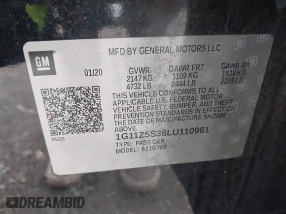 2020 Chevrolet Impala LT с VIN 1G11Z5S36LU110961, выставлен на аукционе IAAI как лот 42619815 с пробегом Не указан миль и . История ставок и продаж доступна на DreamBid. Изображение 9.