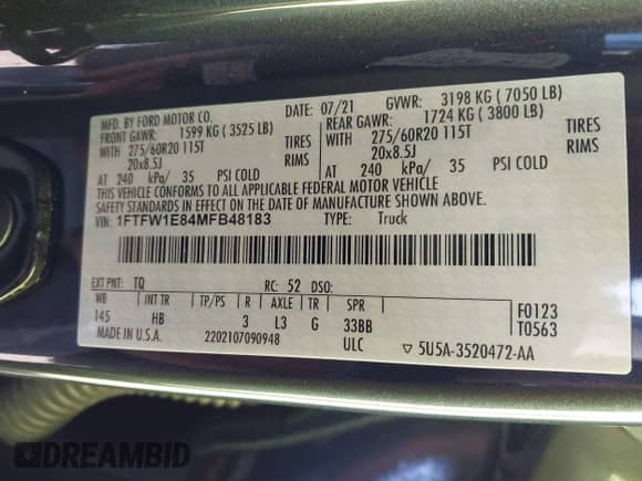 2021 Ford F-150 Lariat с VIN 1FTFW1E84MFB48183, выставлен на аукционе IAAI как лот 43374400 с пробегом 58 876 миль миль и . История ставок и продаж доступна на DreamBid. Изображение 9.