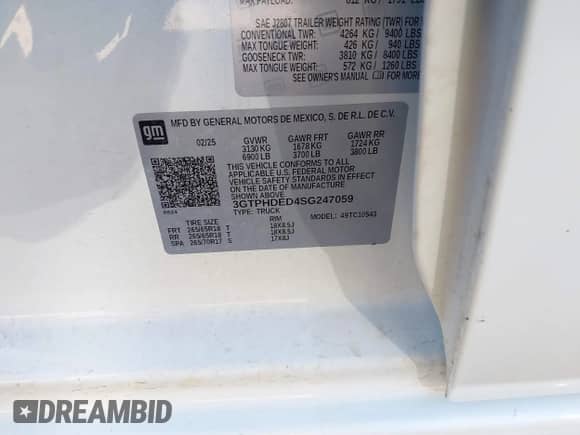 2025 GMC Sierra 1500 SLT with VIN 3GTPHDED4SG247059, listed as a IAAI auction lot 43508043 with 22,485 mi miles and . Bid and sale history available at DreamBid. Image 9.