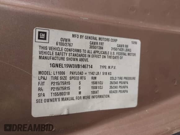 1997 Chevrolet Astro с VIN 1GNEL19W3VB146714, выставлен на аукционе IAAI как лот 42849798 с пробегом Не указан миль и . История ставок и продаж доступна на DreamBid. Изображение 9.