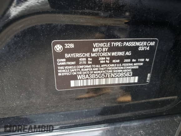 2014 BMW 3 Series 328i xDrive с VIN WBA3B5G57ENS08583, выставлен на аукционе Copart как лот 62574565 с пробегом 66 719 миль миль и На запчасти • Non repairable. История ставок и продаж доступна на DreamBid. Изображение 12.