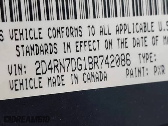 2011 Dodge Grand Caravan R/T with VIN 2D4RN7DG1BR742086, listed as a IAAI auction lot 41974276 with 183,732 mi miles and . Bid and sale history available at DreamBid. Image 9.
