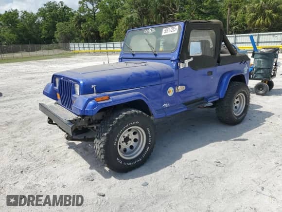 1990 Jeep Wrangler z VIN 2J4FY39T8LJ519849, wystawiony jako Copart lot #50917265 z przebiegiem 153 966 mil mil oraz Czysty tytuł • Clean title. Historia ofert i sprzedaży dostępna na DreamBid. Obrazek 1.
