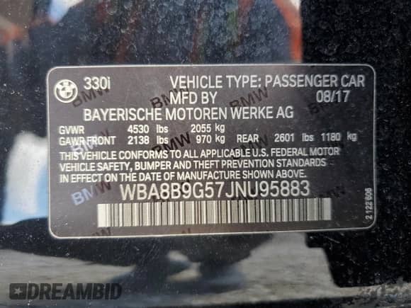 2018 BMW 3 Series 330i with VIN WBA8B9G57JNU95883, listed as a Copart auction lot 85360465 with 105,990 mi miles and Salvage title. Bid and sale history available at DreamBid. Image 12.