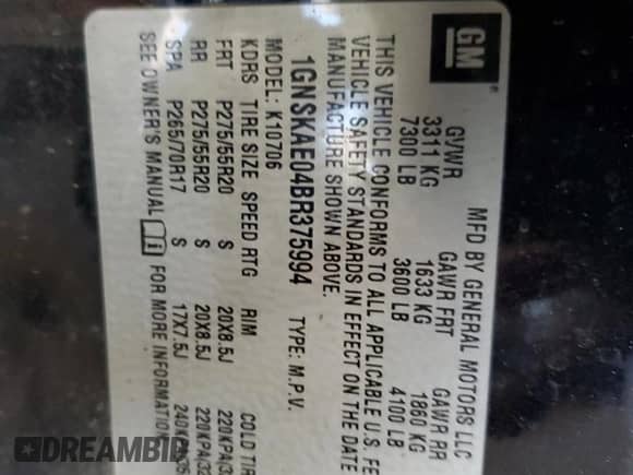 2011 Chevrolet Tahoe LS с VIN 1GNSKAE04BR375994, выставлен на аукционе Copart как лот 66696905 с пробегом Не указан миль и Чистый • Clean title. История ставок и продаж доступна на DreamBid. Изображение 14.