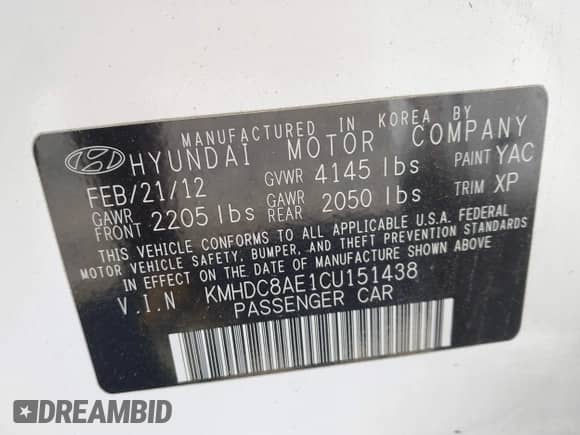 2012 Hyundai Elantra GLS z VIN KMHDC8AE1CU151438, wystawiony jako IAAI lot #43193116 z przebiegiem Nie podano mil oraz . Historia ofert i sprzedaży dostępna na DreamBid. Obrazek 9.