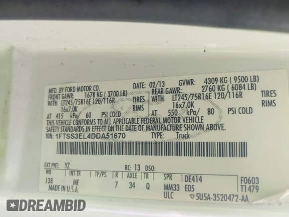 2013 Ford Econoline Cargo Commercial с VIN 1FTSS3EL4DDA51670, выставлен на аукционе IAAI как лот 42894720 с пробегом 185 853 миль миль и . История ставок и продаж доступна на DreamBid. Изображение 9.