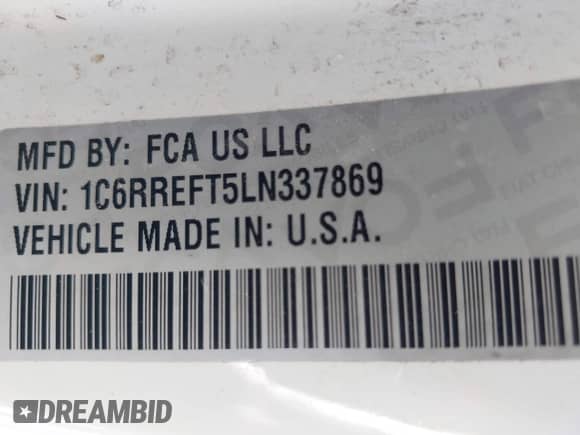 2020 Ram 1500 Lone Star z VIN 1C6RREFT5LN337869, wystawiony jako IAAI lot #42461522 z przebiegiem 148 064 mil mil oraz . Historia ofert i sprzedaży dostępna na DreamBid. Obrazek 9.